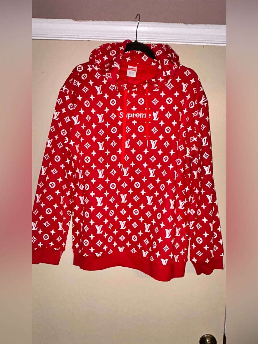 Louis Vuitton Red and White Monogram Hoodie (Size L)